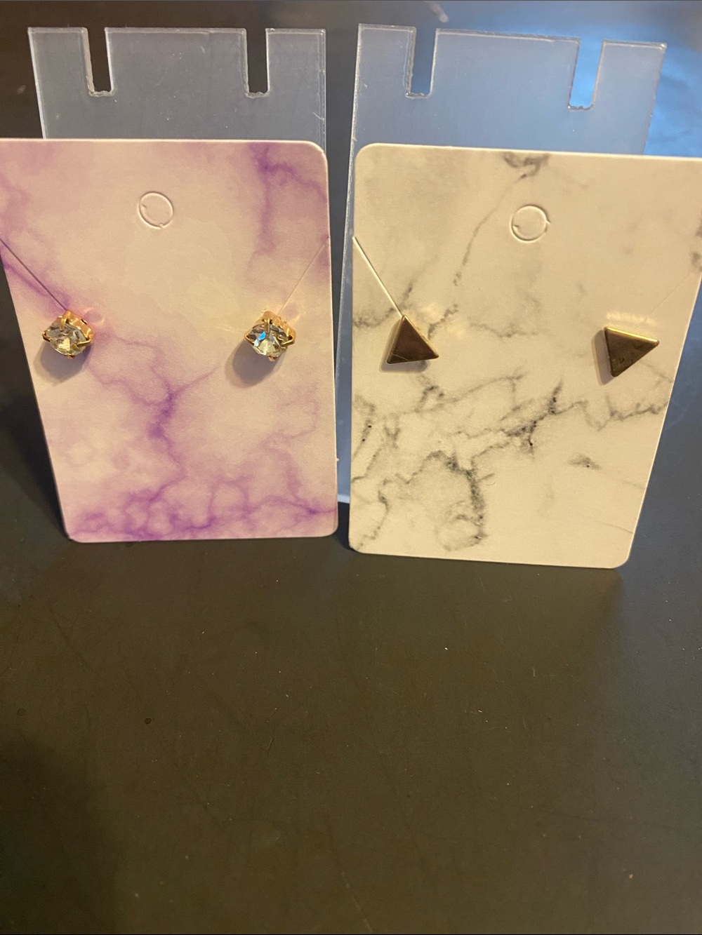 Set of Two Stud Earring Pairs - Clear Crystal & Gold Triangle